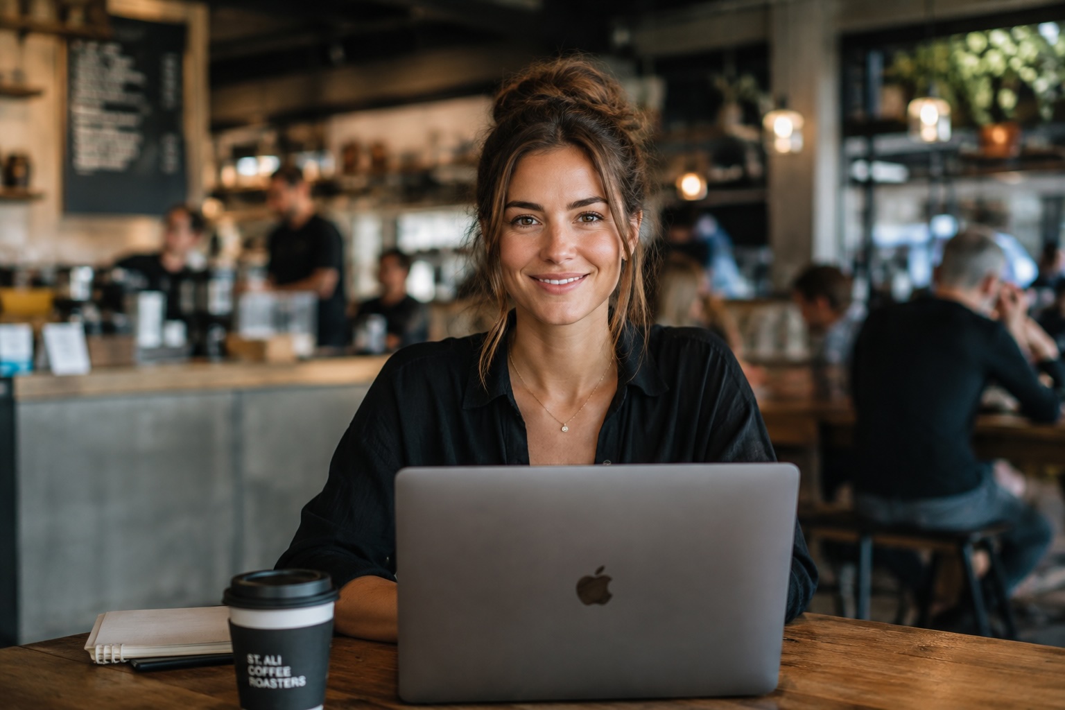 A young professional working on a laptop in a Melbourne cafe